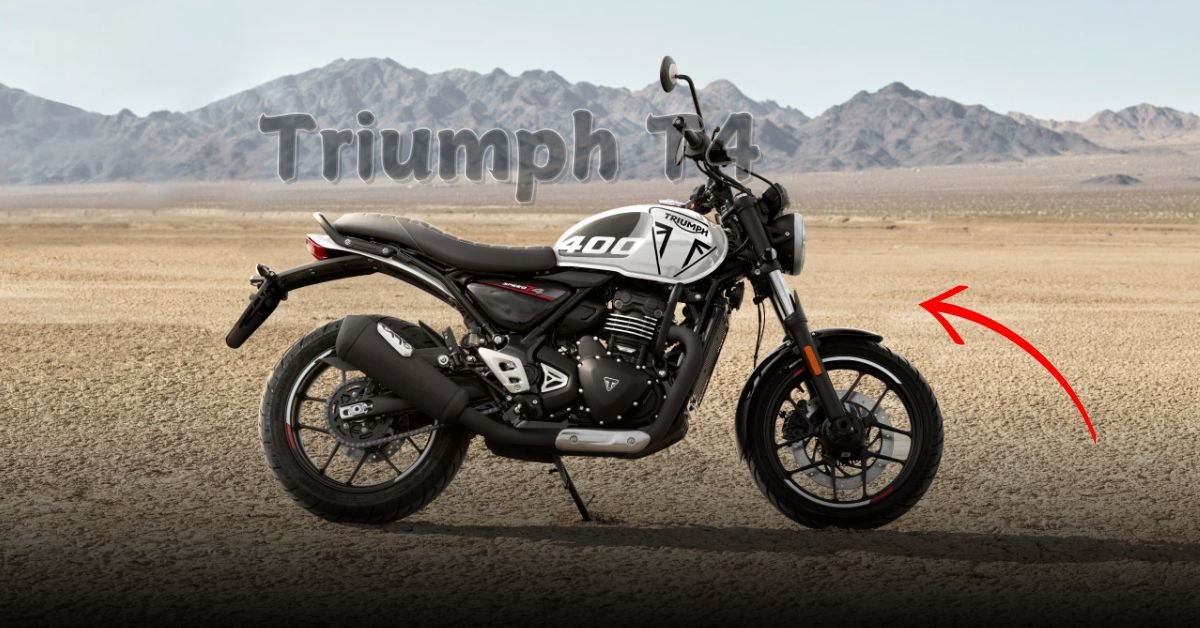 the Triumph T4 with premium accessories like a tank bag, windscreen, and crash guards, parked at a scenic viewpoint.