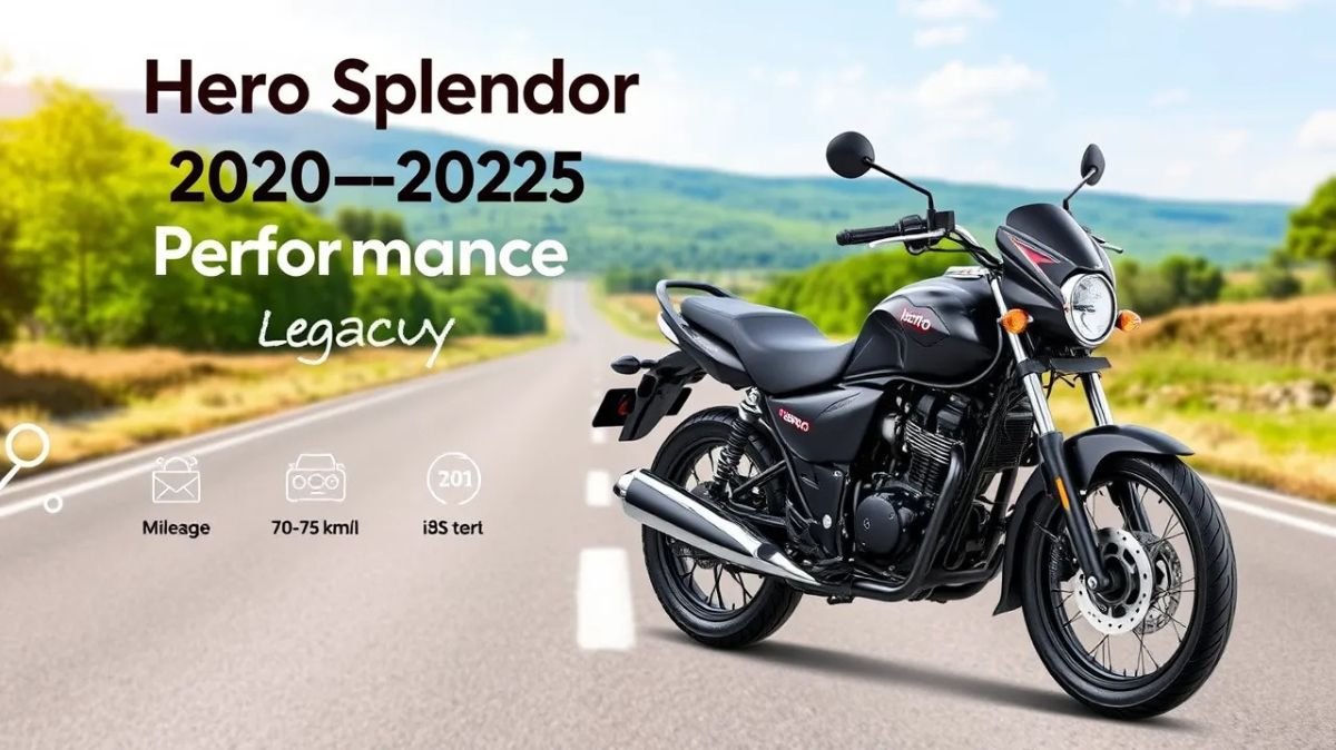 Hero Splendor motorcycle on a scenic road, showcasing the 2025 OBD2-compliant model with sleek design and advanced digital console